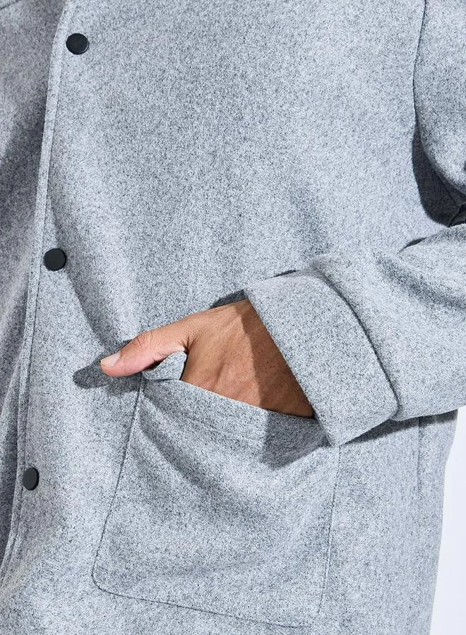 Styli  Grey Solid Classic Snap Button Workwear Jacket for Men | Best Price UAE