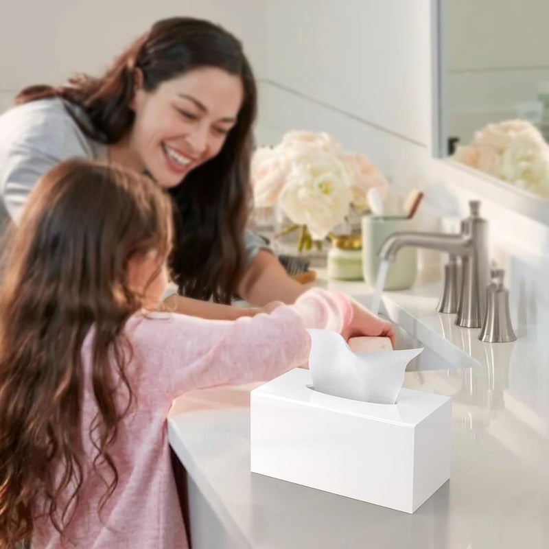 غطاء صندوق مناديل، حامل صندوق مناديل أكريليك من PITBVO بحجم مستطيل مطور، حامل مناديل وجه، موزع مناديل يدوي للحمام والمطبخ وغرفة النوم والمنزل والمكتب (أبيض لامع، 9.85 × 5.1 × 5.3 بوصة) - Image 4