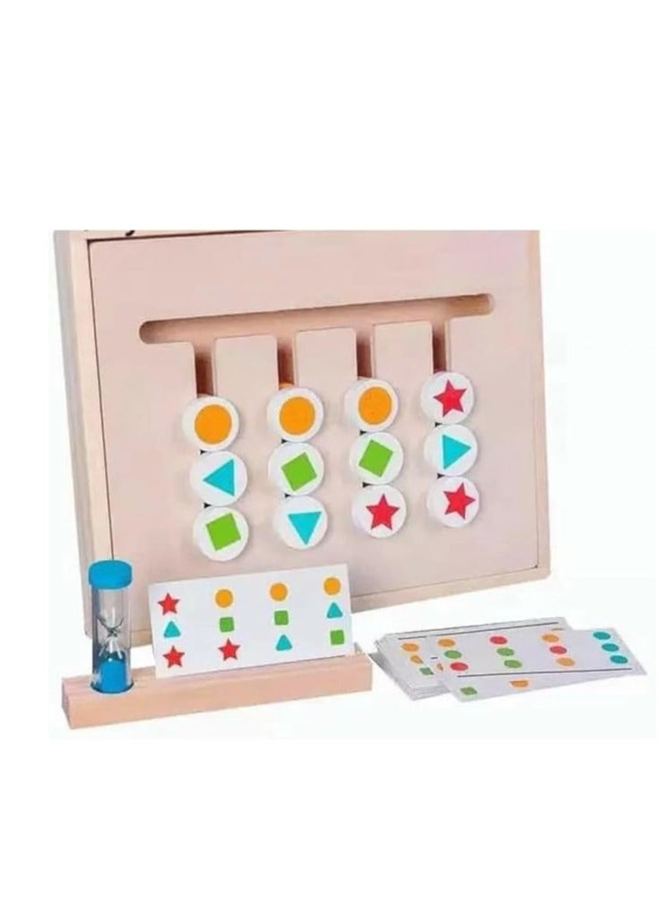 High quality wooden color sorting game with 18 shape cards and a multi-colored sand timer. - Image 1
