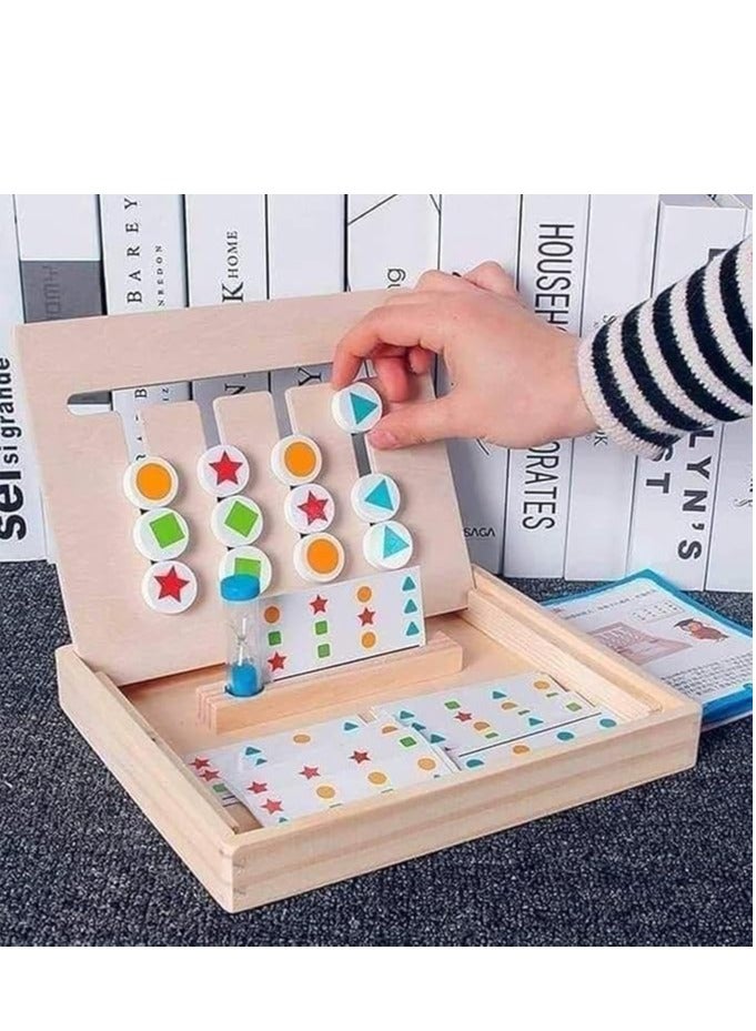 High quality wooden color sorting game with 18 shape cards and a multi-colored sand timer. - Image 2