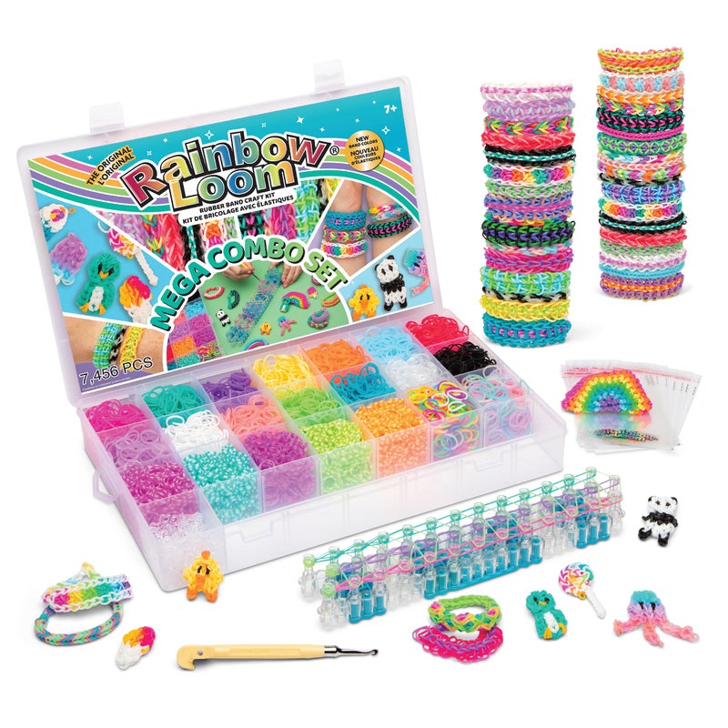 Rainbow Loom طقم ميغا كومبو من راينبو لوم®، يحتوي على أكثر من 7000 رباط مطاطي ملون، وتعليمات لصنع سوارين خطوة بخطوة، وحقيبة تنظيم، هدية رائعة للأطفال 7+ لتعزيز المهارات الحركية الدقيقة (قد يختلف التعبئة) - Image 1