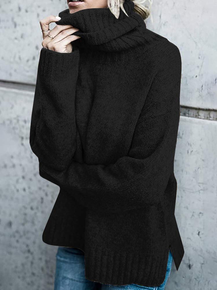 FISACE Womens Oversized Turtleneck Pullover Sweater Cable Knit Long Sleeve Sweater Tops A-Black - Image 3