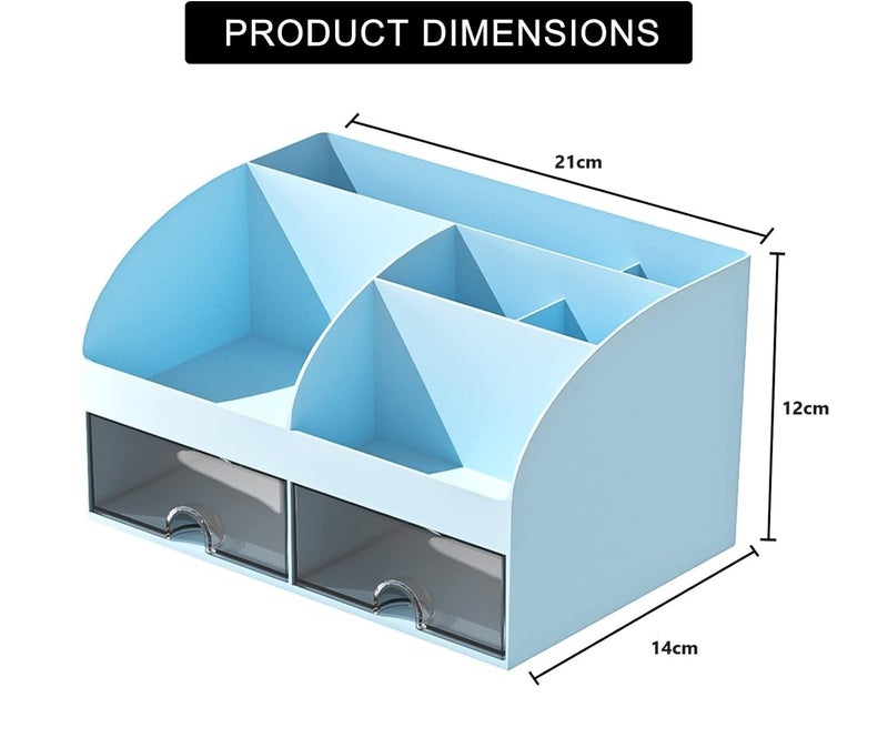 HOME CUBE Plastic Desk Organizer With Drawer Desktop Office Stationery Storage Box Desk Accessories Mobile Holder Table Organiser Study Table Office Table Desk Organizer (Blue) - Image 5