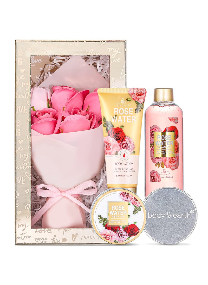 BODY & EARTH - Body & Earth Spa Baskets for Women - 5 Piece Mothers Day Gifts for Mom with Rose Scented Shower Gel, Body Scrub, Body Lotion, Hand Soap - Image 1