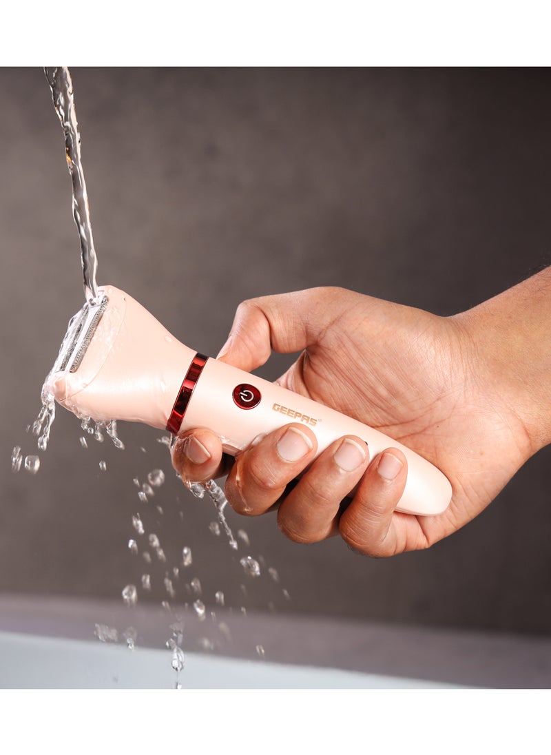 GEEPAS - 3 In1 Waterproof Lady Shaver Set | Lithium Battery , LED Indicator | 3 Changeable Heads, 2 Comb Attachment | GLS57521UK - Image 1