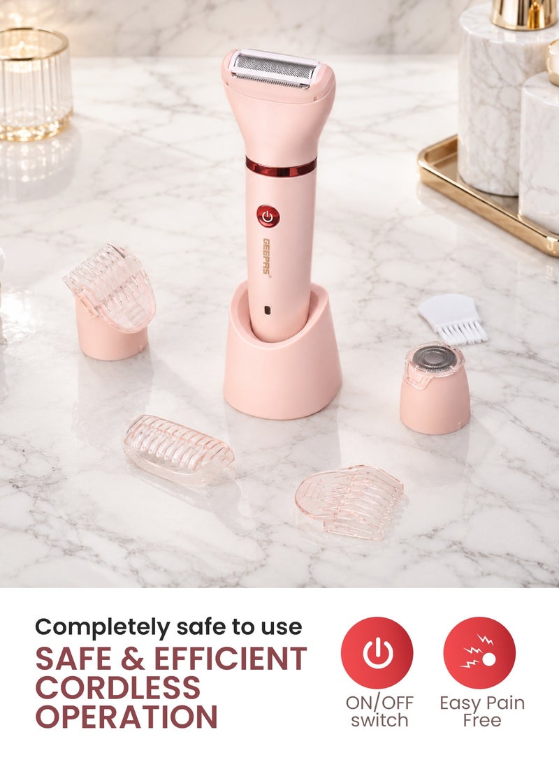 GEEPAS 3 In1 Waterproof Lady Shaver Set | Lithium Battery , LED Indicator | 3 Changeable Heads, 2 Comb Attachment | GLS57521UK - Image 2