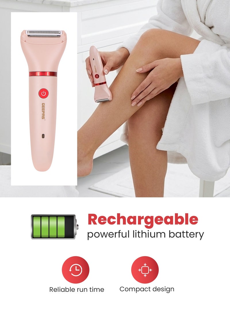 GEEPAS 3 In1 Waterproof Lady Shaver Set | Lithium Battery , LED Indicator | 3 Changeable Heads, 2 Comb Attachment | GLS57521UK - Image 3