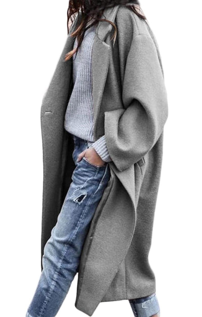 CHARTOU Womens Oversized Notched Collar Wool Blend Single Breast Midi Long Trench Coat XLarge Grey