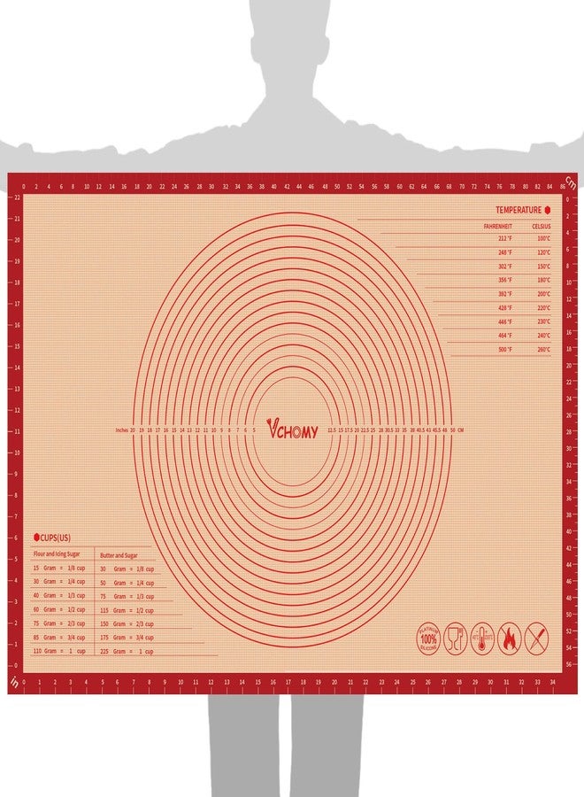 VCHOMY Extra Large Silicone Pastry Mat for Counter Rolling Dough,36x24 Inch,0.75mm Thick,Non Slip Silicone Baking Mat with Measurement(36 x 24 In,Red) - Image 1
