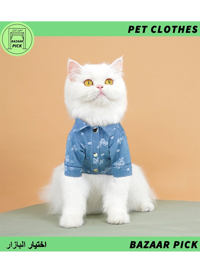 قميص دنيم قطني للحيوانات الأليفة بلون أزرق فاتح - ملابس كلاب ناعمة ومسامية، جاكيت جينز كلاسيك للقطط والكلاب الصغيرة والمتوسطة - مقاس M - Image 4