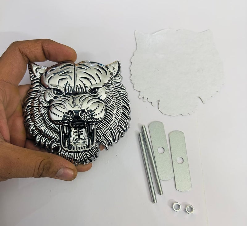 AUTO MT Car Bike Laptop Metal Logo Car Emblem & Grill Met.al Lo.go for Carr 3D Badge Auto Racing Universal Sport Sticker Grand Tourer Decal. (Big, Chrome Lion Grill Logo) - Image 1