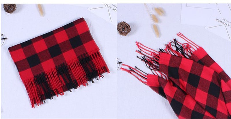 Wander Agio Winter Kids Scarf Warm Womens Shawls Girl Scarves Parent-child Scarf Girls Plaid Small Scarfs Red Black - Image 2