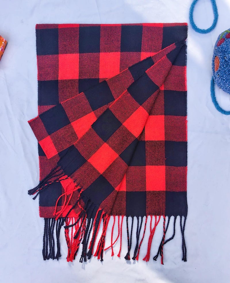 Wander Agio Winter Kids Scarf Warm Womens Shawls Girl Scarves Parent-child Scarf Girls Plaid Small Scarfs Red Black - Image 4