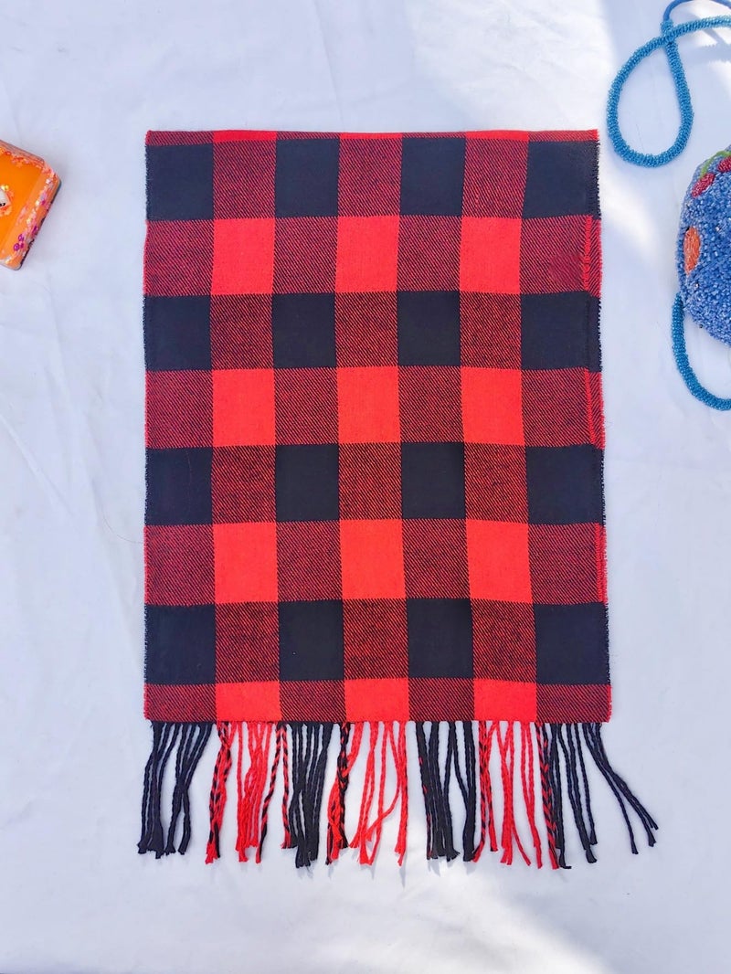 Wander Agio Winter Kids Scarf Warm Womens Shawls Girl Scarves Parent-child Scarf Girls Plaid Small Scarfs Red Black - Image 3