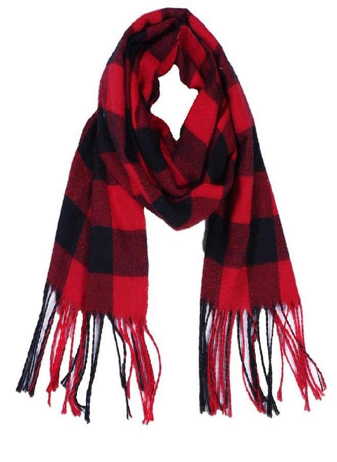 Wander Agio Wander Agio Winter Kids Scarf Warm Womens Shawls Girl Scarves Parent-child Scarf Girls Plaid Small Scarfs Red Black  - Image 3