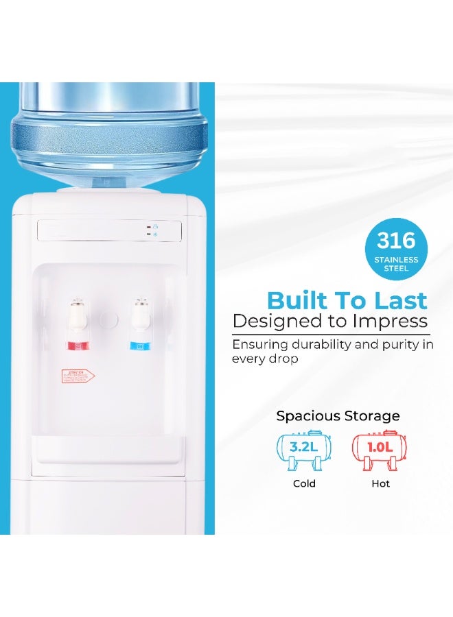 ايرس موزع مياه ساخن وبارد بتحميل علوي - نظام تبريد ضاغط، خزانات مياه ساخنة وباردة من الفولاذ المقاوم للصدأ، تصميم بثلاث صنابير (ساخن/عادي/بارد)، موفر للطاقة، 220-240 فولت ~ 50/60 هرتز، قفل أمان للأطفال - مثالي للاستخدام المنزلي والمكتبي - Image 4