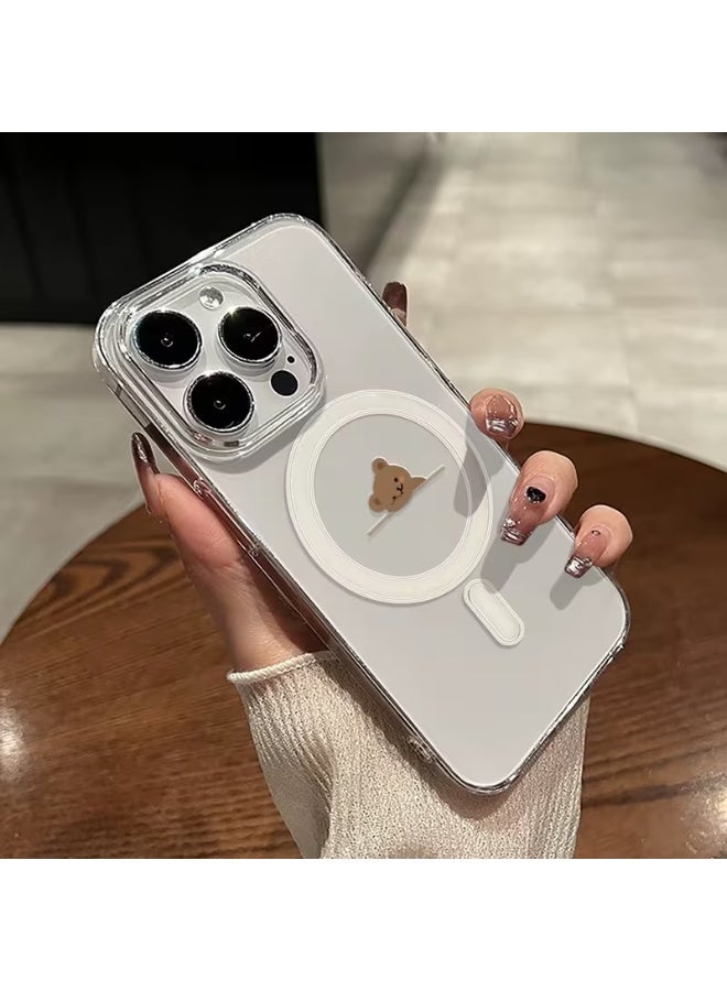 Temu Cute and simple bear sticker design iPhone case, shockproof and drop-resistant protective case, transparent magnetic phone cover that won't yellow, suitable for iPhone 16 Pro Max - Image 2