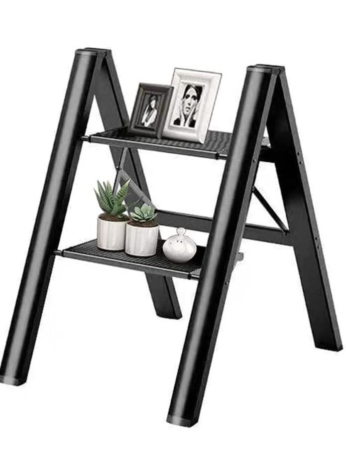 SUNRISE - 2 Steps Ladder Aluminum Folding Step Stool With Anti Slip Sturdy And Wide Pedal Light weight Portable Multi Use Stepladder For Home And Kitchen Use Space Saving - Image 1