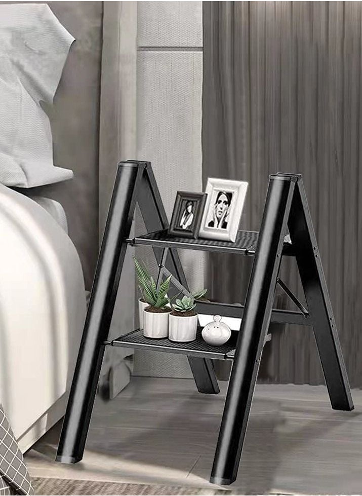 SUNRISE - 2 Steps Ladder Aluminum Folding Step Stool With Anti Slip Sturdy And Wide Pedal Light weight Portable Multi Use Stepladder For Home And Kitchen Use Space Saving - Image 1