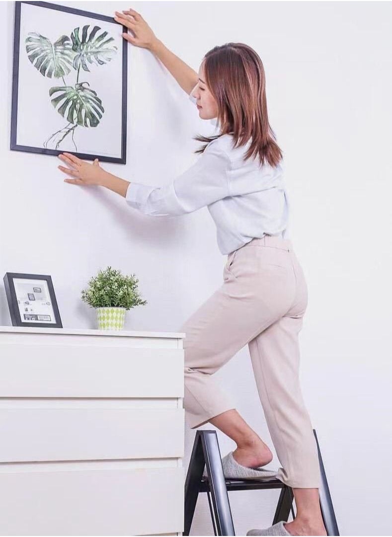 SUNRISE - 2 Steps Ladder Aluminum Folding Step Stool With Anti Slip Sturdy And Wide Pedal Light weight Portable Multi Use Stepladder For Home And Kitchen Use Space Saving - Image 1