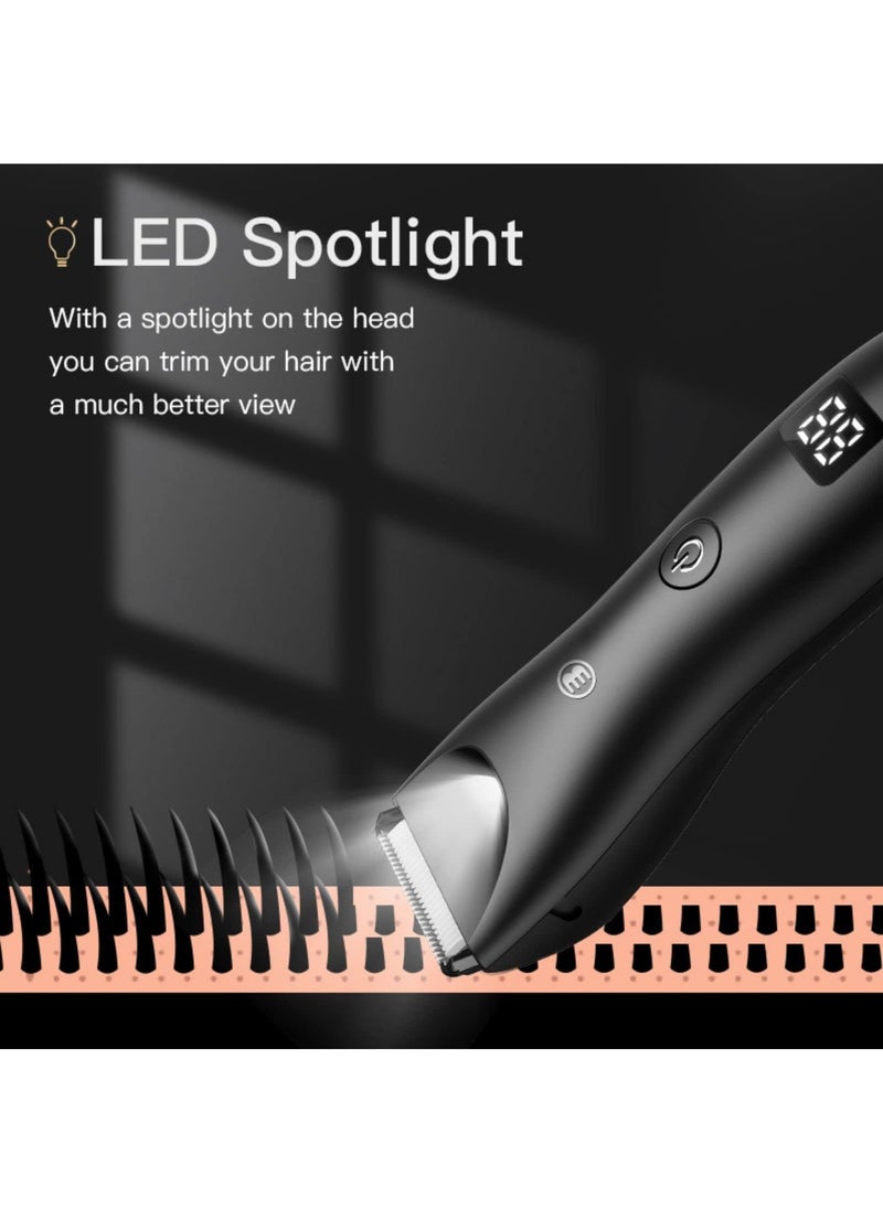 SYOSI Electric Hair Clippers for Men, Waterproof Pubic Hair Trimmer with LED Display, Cordless Groin Body Hair Trimmer Kit, Professional Body Groomer and Beard Shaver with USB Recharge Dock(Black)  - Image 4