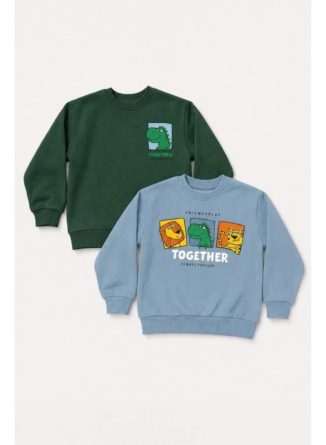 Perendi Boys Printed Bicycle Neck 2‑Piece Sweatshirt