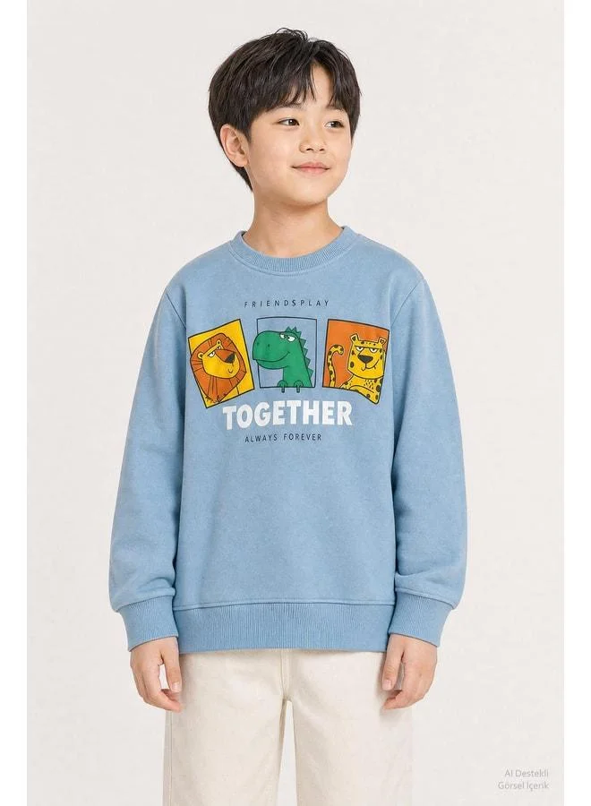 Perendi Boys Printed Bicycle Neck 2‑Piece Sweatshirt