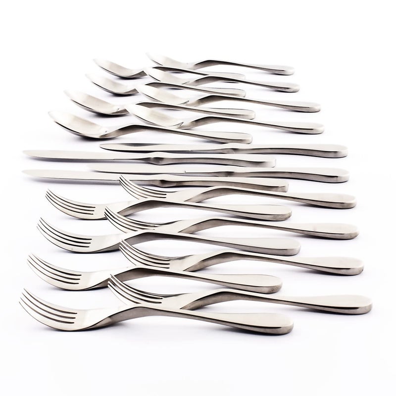 Knork Silverware Set - 20 Piece Matte Silver Cutlery set - Ergonomic Design Utensil sets, 18/10 Stainless Steel Forks Spoons and Knives set - Image 1