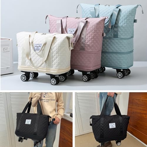 DOJUNS Rolling Duffle Bag with Wheels, Expandable Foldable Duffle Bag, Detachable Rolling Carry-On Luggage,Wheeled Travel Suitcase,Gift for Wife and Parents(Blue) - Image 2