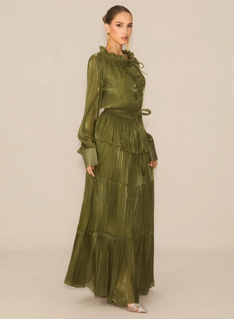 سنفير Gorgeous Darling Green Ruffle Tiered Maxi Dress