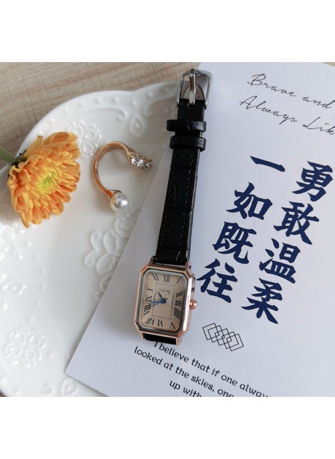 New Roman Square Casual Quartz Ladies Watch Black belt 73814