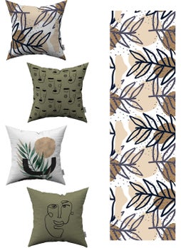 Cango Home Green Cream Abstract Decorative Patterned 4-Piece Throw Pillow Case 1 Runner Set 4KMBS053-RS 