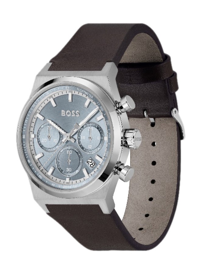 HUGO BOSS ساعة هوجو بوس مستديرة كرونوغراف للرجال بلون أزرق جليدي - 1514219 - Image 1