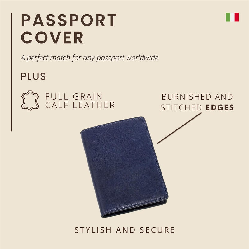 Maruse Italian Leather Passport Cover for Men and Women, Handmade in Italy, Navy Blue - Image 2
