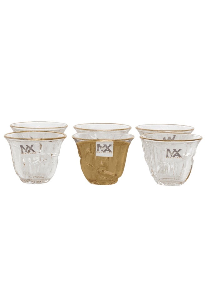 Max Gold Stripe Glass Coffee Cup Set 6 Pieces 