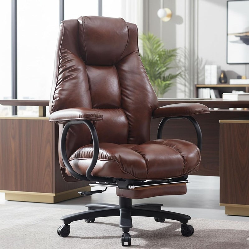 Efomao Big and Tall Office Chair 500LBS for Back Pain Relief, Heavy Duty Executive Office Chair with Foot Rest, Ergonomic Office Chairs for Long Hours Sitting, Computer Chairs. Brown - Image 1