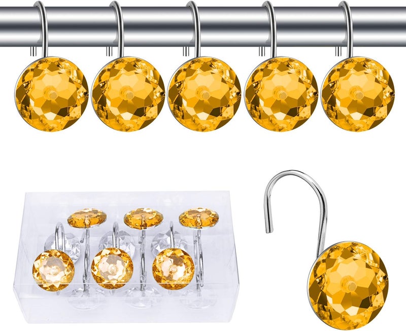BEAVO Acrylic Fashion Decorative Home Rolling Shower Curtain Hooks Rhinestones Bathroom Bath Baby Room Bedroom Living Room Decor Set of 12 Rings (Gold) - Image 1