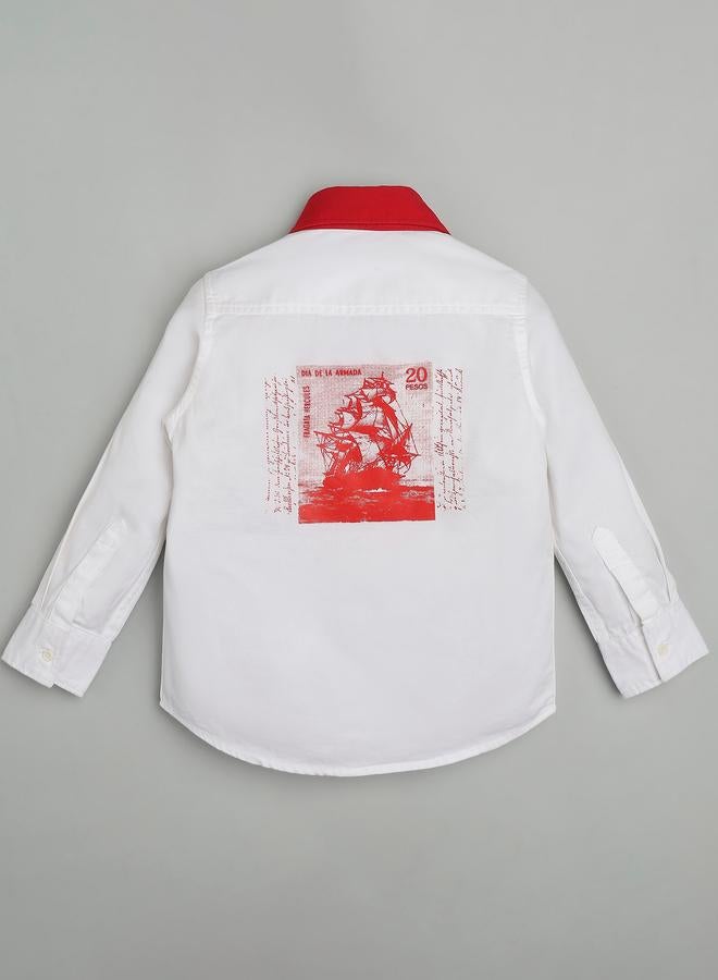 Infinity Kids White Cotton Shirt with Red Collar - Image 5