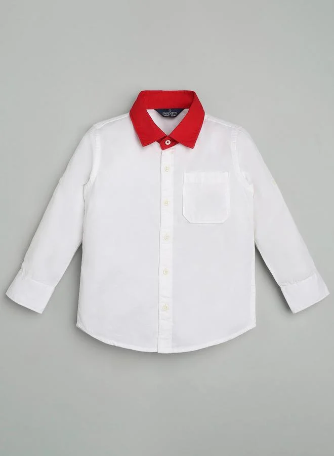 Infinity Kids White Cotton Shirt with Red Collar