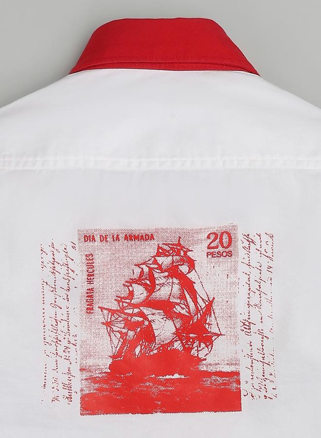 Infinity Kids White Cotton Shirt with Red Collar - Image 4