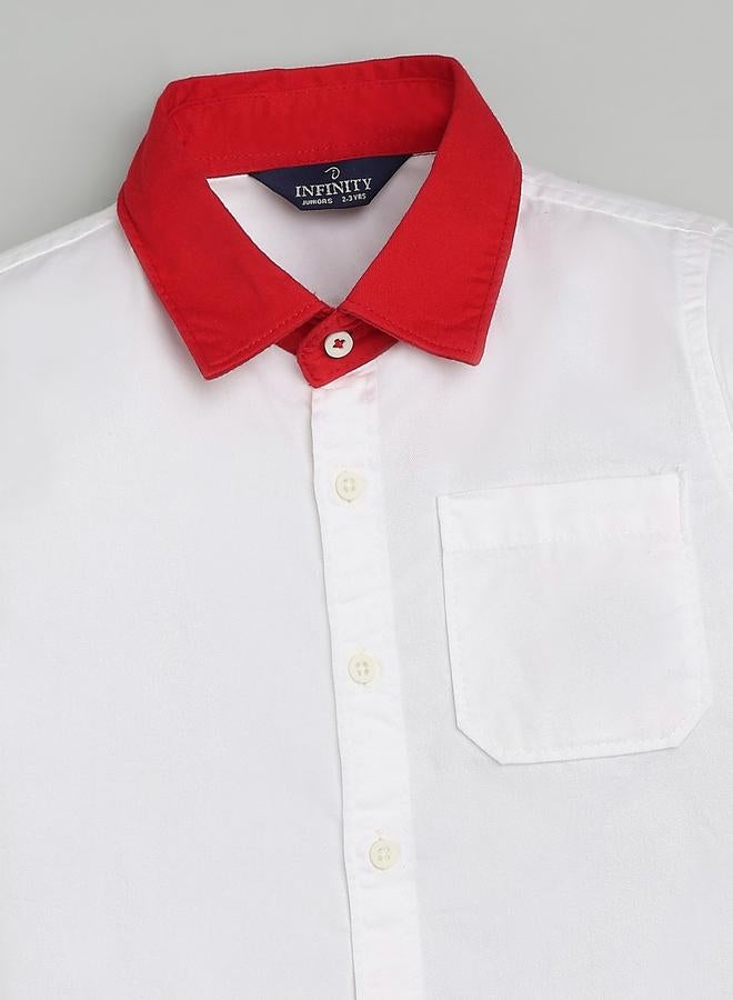 Infinity Kids White Cotton Shirt with Red Collar - Image 3