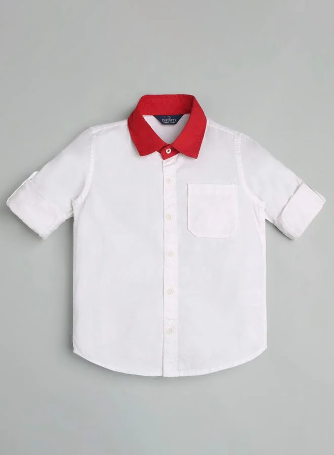 Infinity Kids White Cotton Shirt with Red Collar