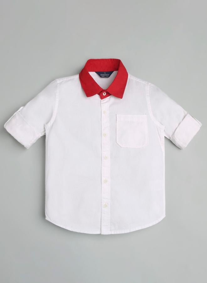 Infinity Kids White Cotton Shirt with Red Collar - Image 2