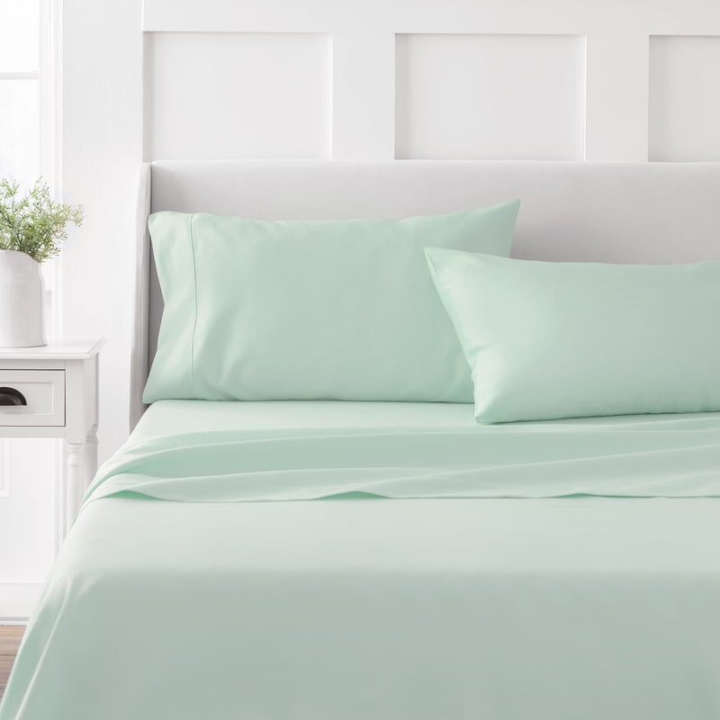 MARTHA STEWART 100 Cotton Queen Sheet Set  4 Piece Soft Smooth Durable Easy Care 16 Deep Pocket Sheets Sateen Sheets 1 Flat 1 Fitted 2 Pillowcases Mint Green