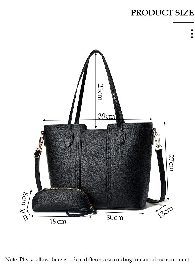 DUNISO 2Pcs Women's Fashion Wallet Shoulder Tote Bag Faux Leather Handbag Purse Set For Women Large Capacity Tote Bag Fashionable Travel Messenger Shoulder Bag For Ladies - Image 2