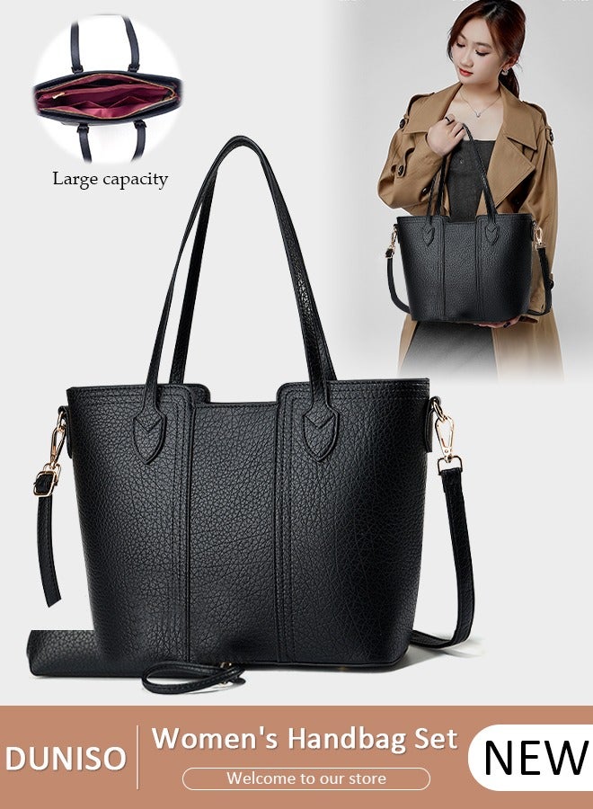 DUNISO 2Pcs Women's Fashion Wallet Shoulder Tote Bag Faux Leather Handbag Purse Set For Women Large Capacity Tote Bag Fashionable Travel Messenger Shoulder Bag For Ladies - Image 1