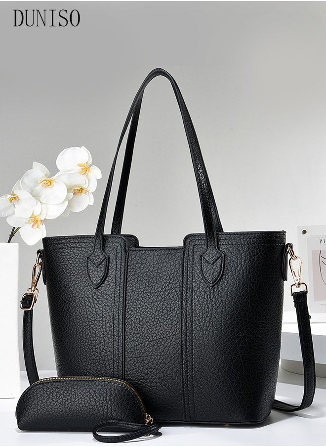 DUNISO 2Pcs Women's Fashion Wallet Shoulder Tote Bag Faux Leather Handbag Purse Set For Women Large Capacity Tote Bag Fashionable Travel Messenger Shoulder Bag For Ladies  - Image 4