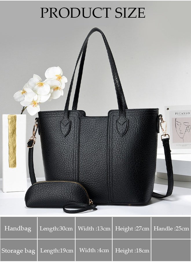 DUNISO 2Pcs Women's Fashion Wallet Shoulder Tote Bag Faux Leather Handbag Purse Set For Women Large Capacity Tote Bag Fashionable Travel Messenger Shoulder Bag For Ladies  - Image 3