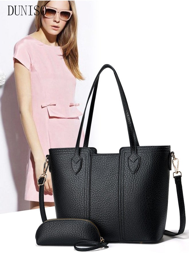 DUNISO 2Pcs Women's Fashion Wallet Shoulder Tote Bag Faux Leather Handbag Purse Set For Women Large Capacity Tote Bag Fashionable Travel Messenger Shoulder Bag For Ladies  - Image 1