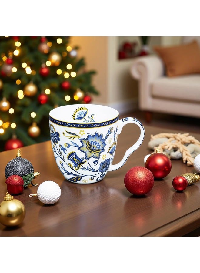 LanHong Cute Coffee Mug Bone China Mug - 16 oz Coffee Tea Cup with Floral Pattern - Birthday Christmas Gifts for Women Men Friend (Blue) - Image 4